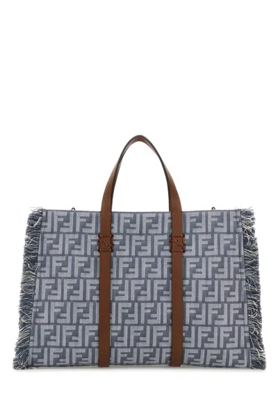 Fendi Summer Tote Ff Jacquard Fabric Shoulder Bag With Fringes