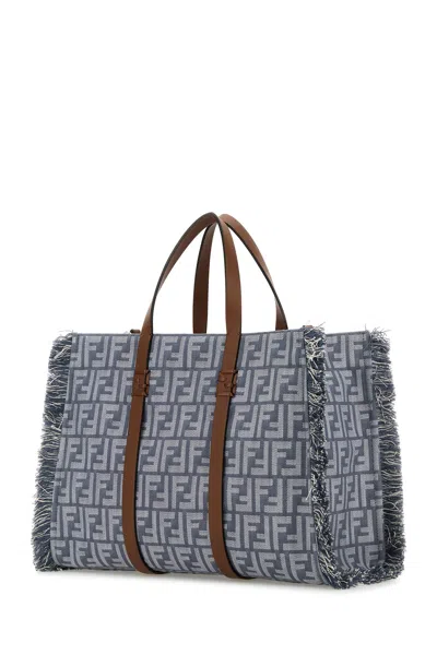 Fendi Summer Tote Ff Jacquard Fabric Shoulder Bag With Fringes
