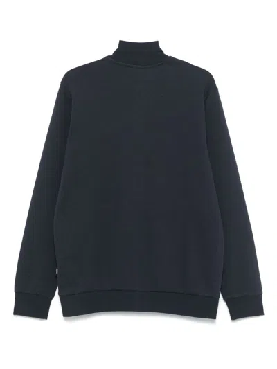 Hugo Boss Zip-up High Collar Sweater In Soft Cotton Blend