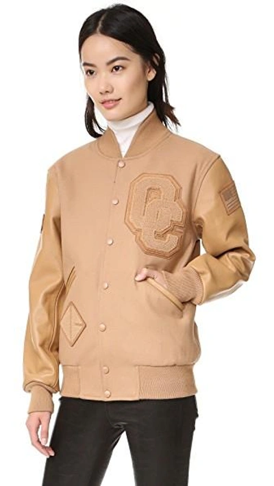 Wool-blend And Leather Varsity Jacket In Camel