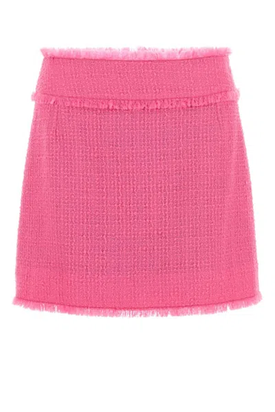 Dolce & Gabbana Frayed Wool-blend Tweed Mini Skirt In Pink