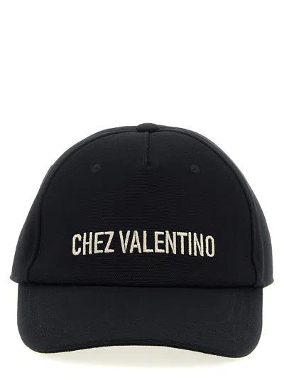 Valentino Garavani Chez Valentino Cotton Baseball Cap With Embroidery In Black
