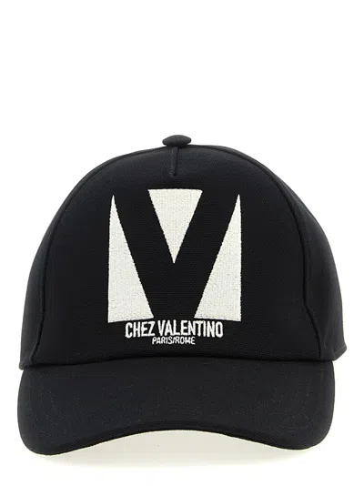 Valentino Garavani Cotton Baseball Cap With Embroidery And Curved Brim In Black