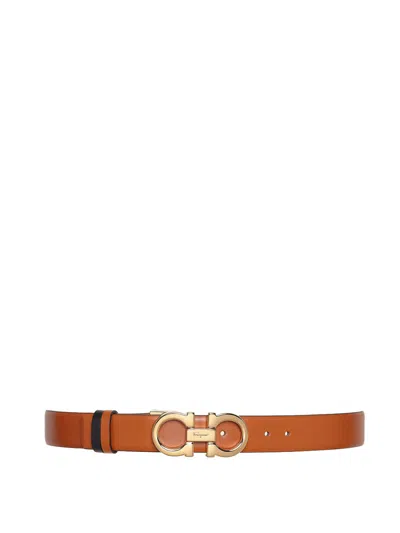 Ferragamo Reversible And Adjustable Gancini Belt In Brown