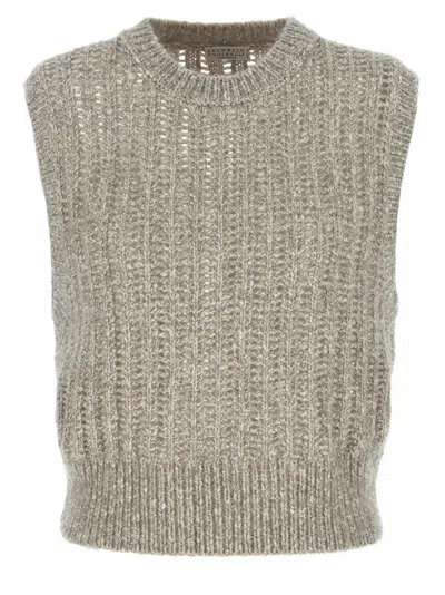 Brunello Cucinelli 'rustic Dazzling Net' Vest In Gray