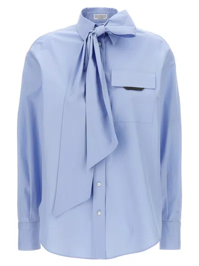 Brunello Cucinelli Bow Pocket Long Sleeve Shirt In Blue