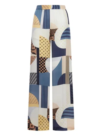 Fendi Patchwork Print Silk Flowing Pyjama Trousers In Multi
