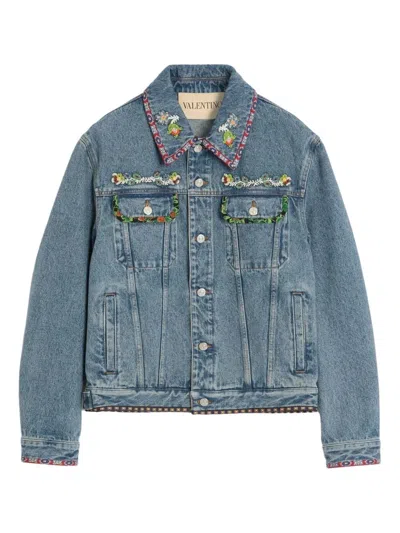 Valentino Denim Jacket With Multicolor Embroidery