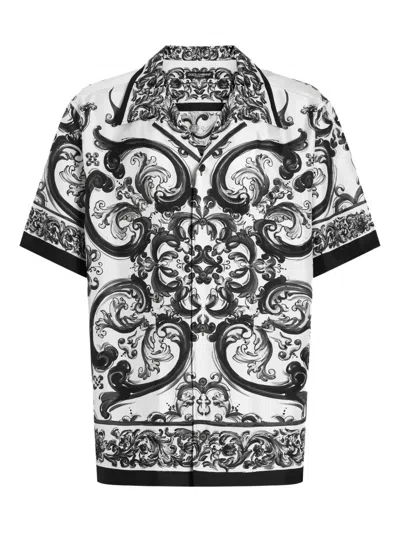 Dolce & Gabbana Men Silk Shirt With Maiolica Print In Multi