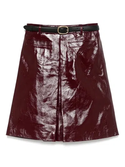 Self-portrait Glossy Burgundy A-line Leather Mini Skirt In Brown