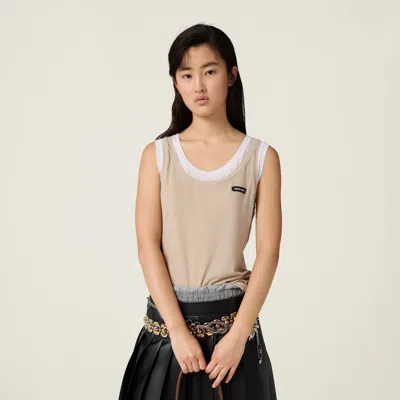 Miu Miu Ribbed Jersey Tank Top In Gold