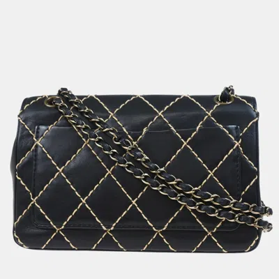 Pre-owned Chanel Black Calfskin Wild Stitch Single Flap Shoulder Bag