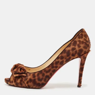 Pre-owned Christian Louboutin Brown Leopard Print Calf Hair Madame Butterfly Platform Pumps Size 40