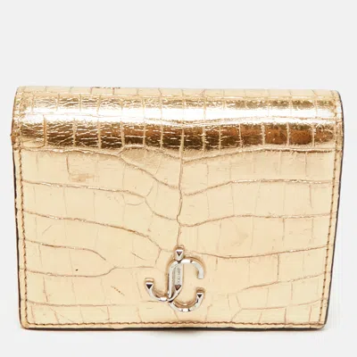 Pre-owned Jimmy Choo Gold Croc Embossed Leather Hanne Card Case