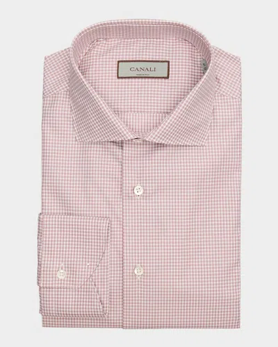 Canali Men's Cotton Micro-check Dress Shirt In Pink