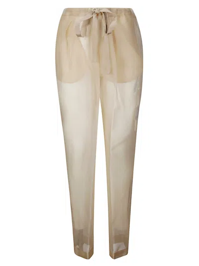 Khaite Beige Semi-transparent Silk Pants With Drawstring Waist