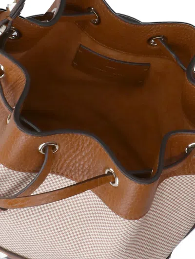 Valentino Garavani Rockstud Spike Canvas And Leather Shoulder Bag In Brown