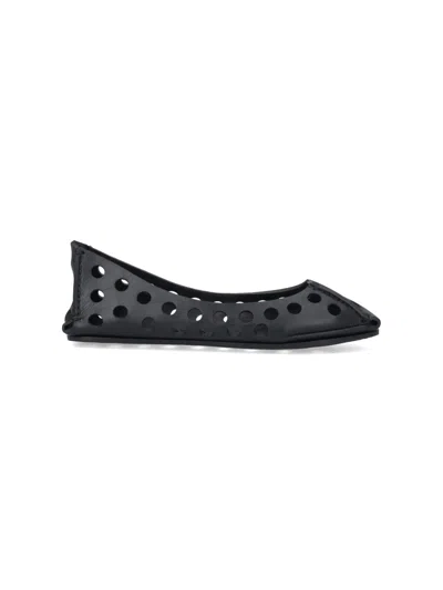 Alaïa Perforated Leather Ballerina Flats With Square Front Detail In Black