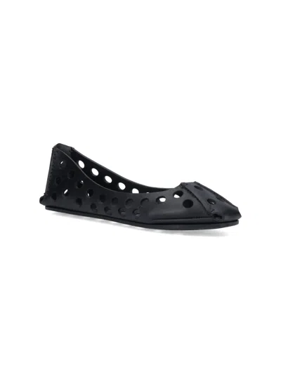 Alaïa Perforated Leather Ballerina Flats With Square Front Detail In Black