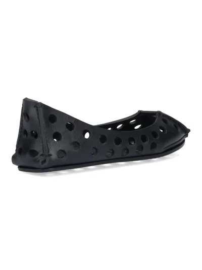 Alaïa Perforated Leather Ballerina Flats With Square Front Detail In Black