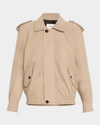 Saint Laurent Nubuck Bomber Jacket In Neutral