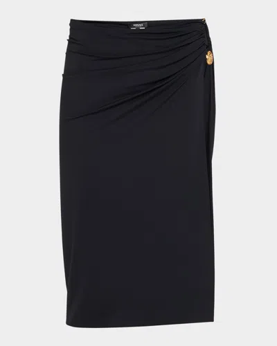 Versace Rolled High-rise Midi Skirt In 1b000 Black