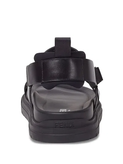 Fendi Ff Leather Sandals In Black