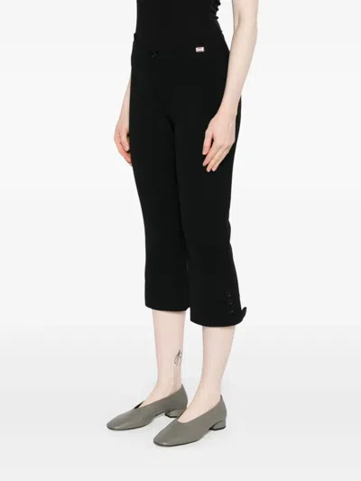 Victoria Beckham Buttoned Cuff Cropped Wool Trousers In Black