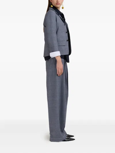Marni Checked Wide-leg Trousers With Front Pleats And Concealed Zip In Blue