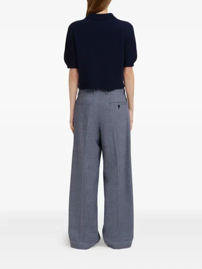 Marni Checked Wide-leg Trousers With Front Pleats And Concealed Zip In Blue