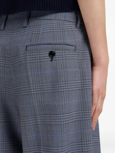 Marni Checked Wide-leg Trousers With Front Pleats And Concealed Zip In Blue