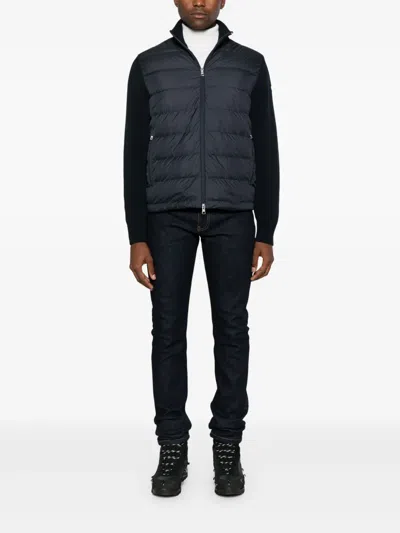 Moncler Padded Zip-up Cotton Cardigan Clothing In Blue