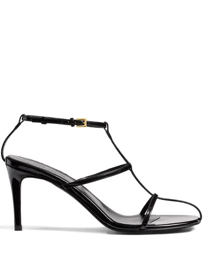 Khaite Black Leather Loop Sandals