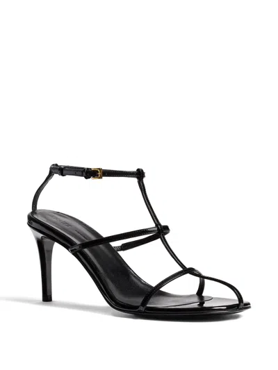 Khaite Black Leather Loop Sandals