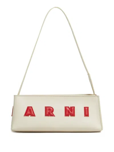 Marni Borsa A Spalla Museo Baguette In Pelle Crema In White