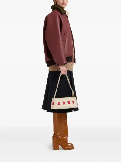 Marni Borsa A Spalla Museo Baguette In Pelle Crema In White
