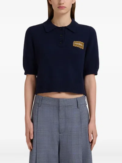 Marni Cashmere Polo Sweater Application In Blue