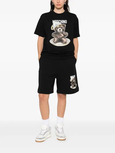 Moschino Graphic Bear Print Crew Neck T-shirt In Black