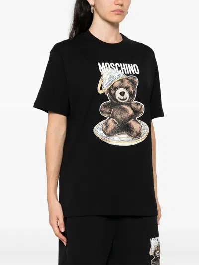 Moschino Graphic Bear Print Crew Neck T-shirt In Black