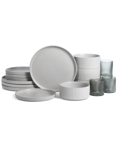 Stone Lain Haven 16pc Stoneware Dinnerware Set With Borosilicate Glass In Gray
