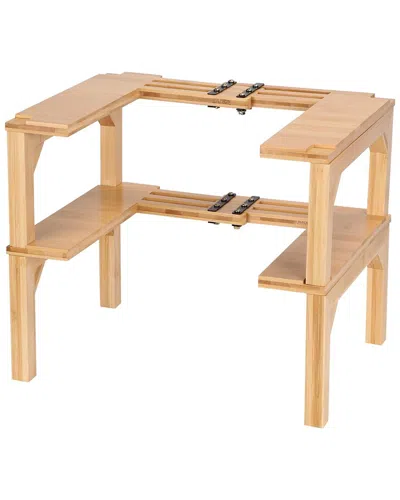 Fresh Fab Finds 2-tier Bamboo Spice Rack Expandable Spice Organizer In Brown