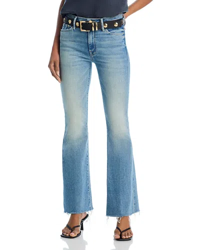 Mother Womens Glow Up The Weekender Fray Flared-leg Denim Jeans In Blue
