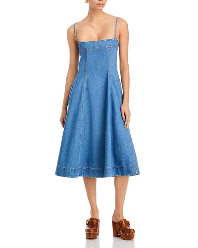 Paige Womens Serenade Pippa Square-neck Cotton-blend Denim Midi Dress In Blue