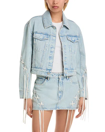 Blanknyc Tie Breaker Oversize Lace-up Denim Trucker Jacket In Blue