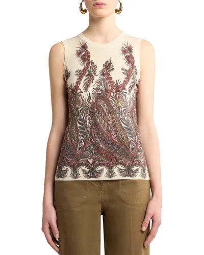 Etro , Silk And Cashmere Top With Placed Print, Woman, Multicolour, Size 50 In Multi
