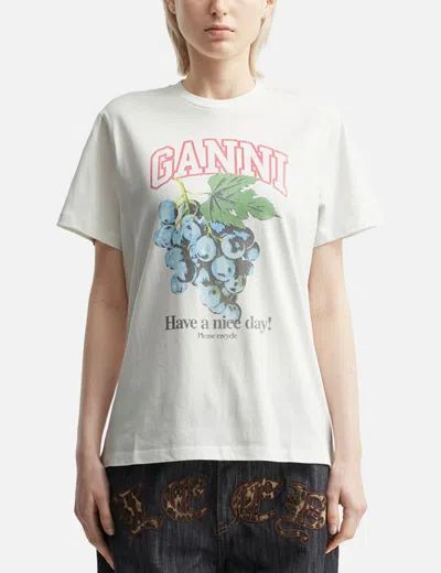 Ganni Off-white Basic Cotton Jersey Grapes Relaxed T-shirt In White
