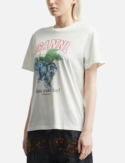 Ganni Off-white Basic Cotton Jersey Grapes Relaxed T-shirt In White