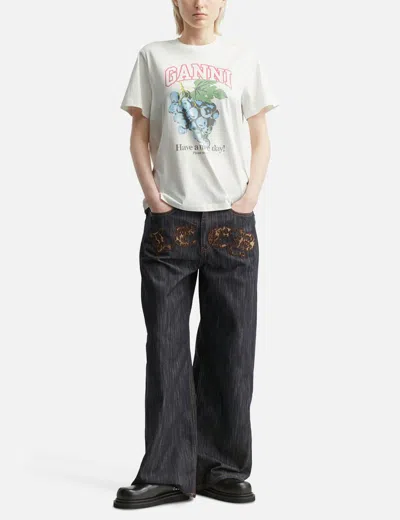 Ganni Off-white Basic Cotton Jersey Grapes Relaxed T-shirt In White