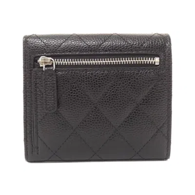 Pre-owned Chanel Black Bordeaux Grained Calfskin Wallet (tri-fold) ()