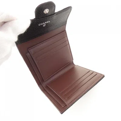 Pre-owned Chanel Black Bordeaux Grained Calfskin Wallet (tri-fold) ()